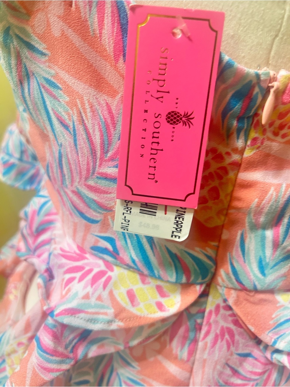 Simply Southern Pink Tropical Print Dress with Blue and Coral Accents - Picture 5 of 6